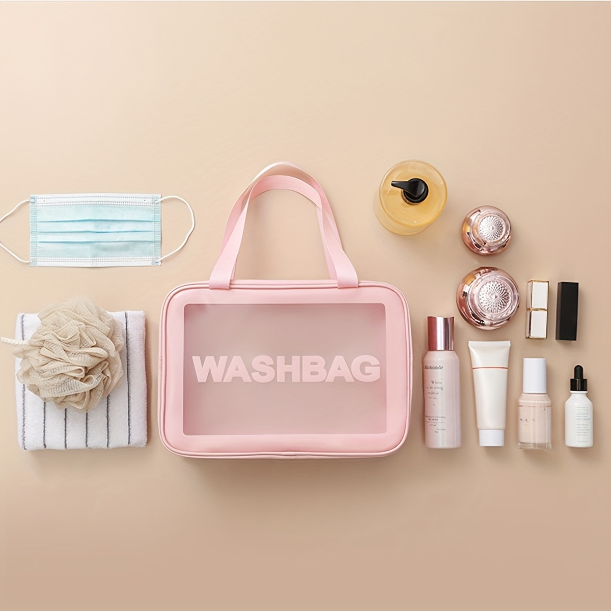 Neceser de viaje colgante, organizador de maquillaje visible, bolsa de  cosméticos para mujeres y niñas, Rosado, Llevar con asa