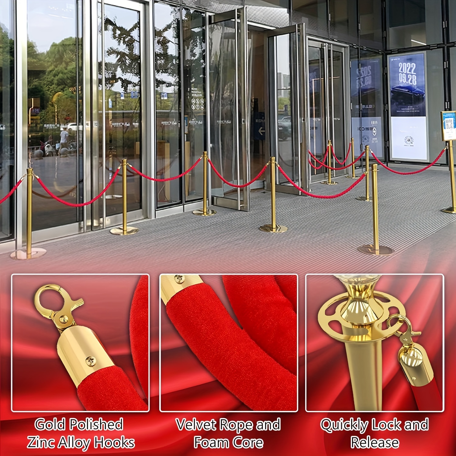 Velvet Stanchion Rope Crowd Control Rope Barrier Polished - Temu