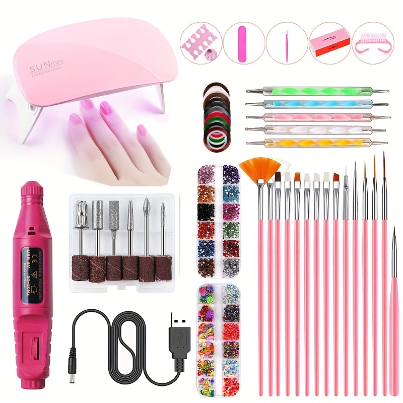 Portable Electric Nail Drill with UV LED Nail Lamp Kit Manicure Pen  Polishing Tools Nail Files Starter Set with Gel Nail Brush Dotting Tools  nails Rhinestones Nail stickers nail glitter powder for