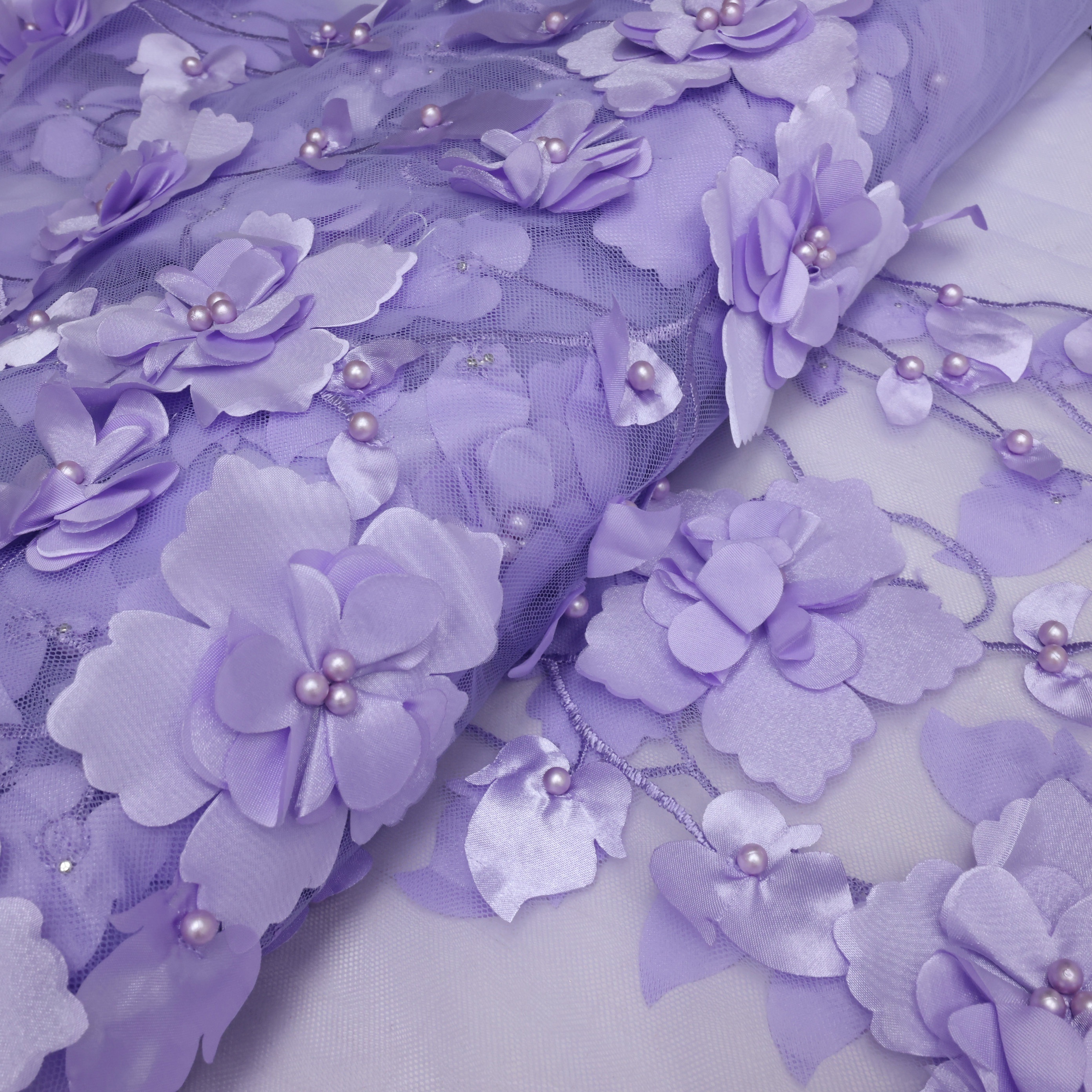 Requintado tecido floral bordado para mulheres, malha de renda