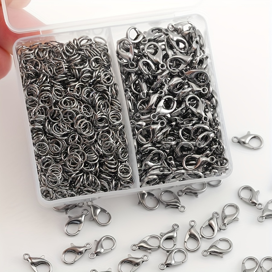 

350pcs/box Gun Black Jewelry Making Supplies Set With 50pcs Alloy Lobster Clasps 300pcs Jump Rings Connector Clasps Roll End Bracelet Necklace Chain Earrings Diy Jewelry Accessories