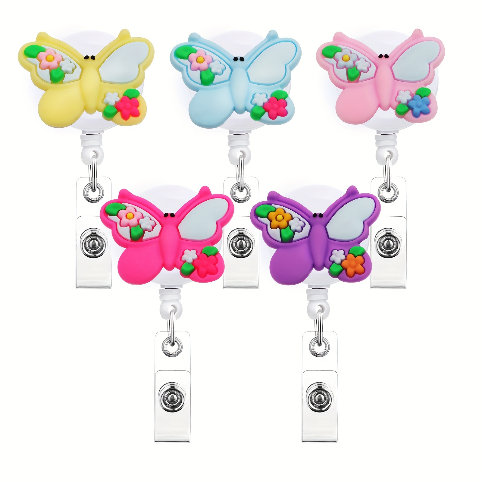 Retractable Badge Reel Colorful Butterfly Cute Badge Clip Id