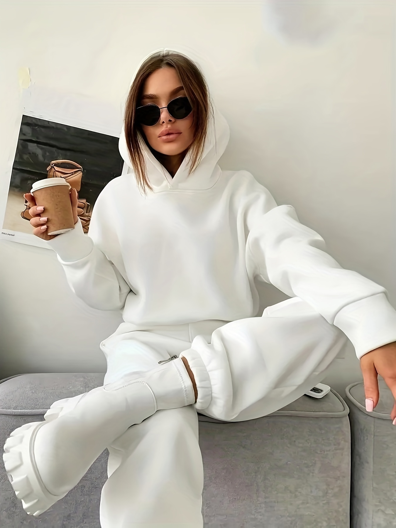 Women's 33 Pcs Suit Set Solid Color Casual Long Sleeve Hooded