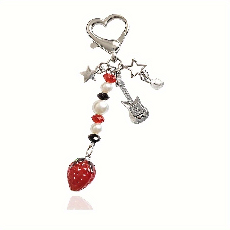 

1pc Strawberry Star Keychain Accessories Bear Guitar Keychain Y2k Cute Keyring For Women Bag Charms Pendant
