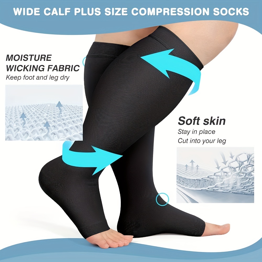 2Pc/Pair S-3XL Open Toe Knee High Stockings Calf Compression