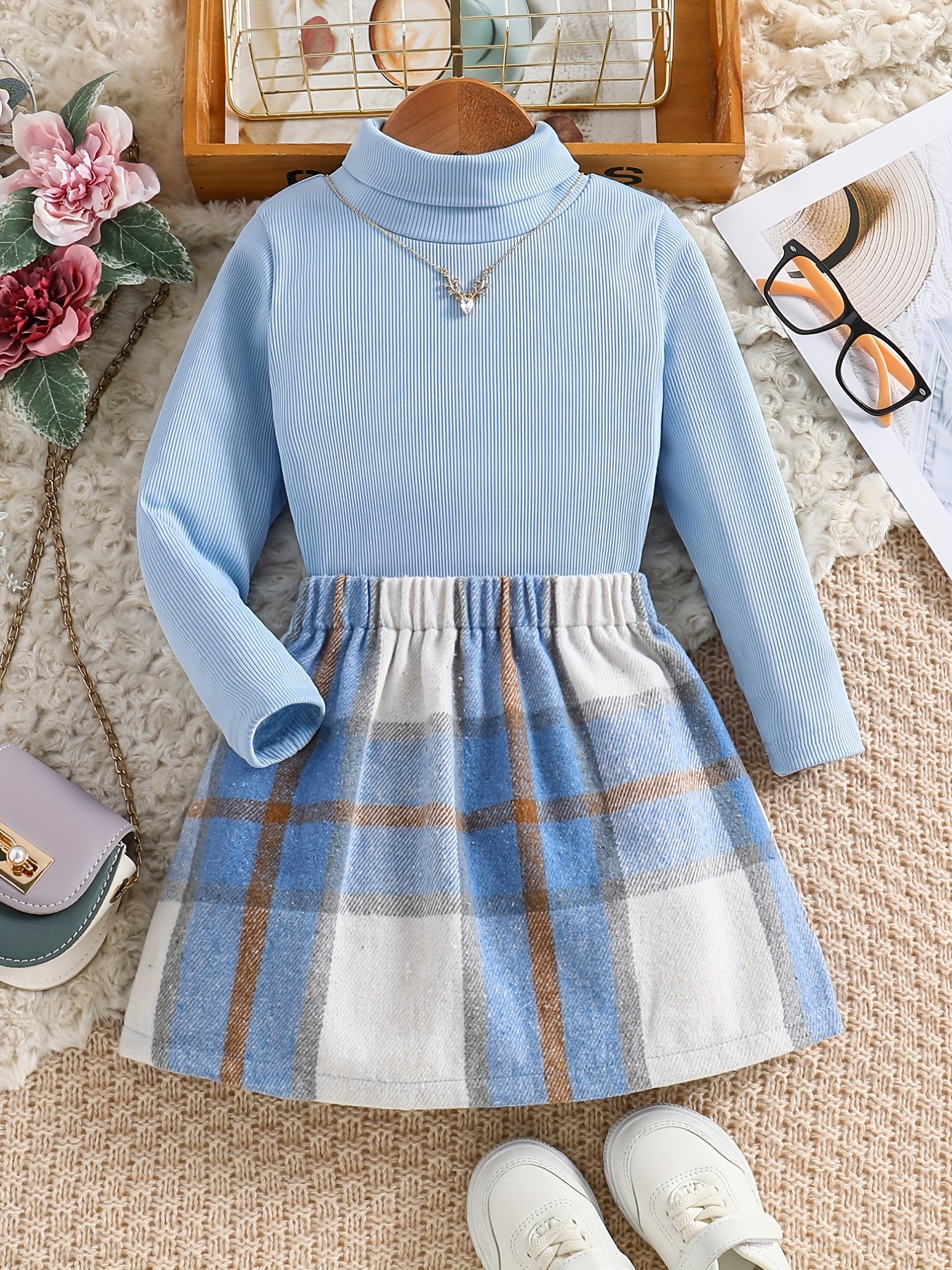 SHEIN Meninas da Criança Conjunto de blusa e calça pijama Impressão xadrez  Natal Detalhe Remendo