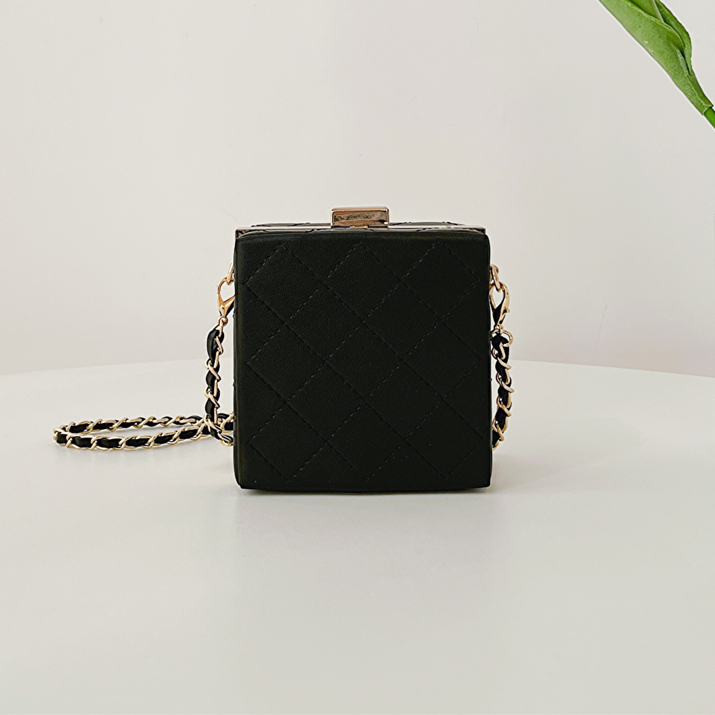 Geometric Pattern Square Bag With Coin Purse Elegant Black
