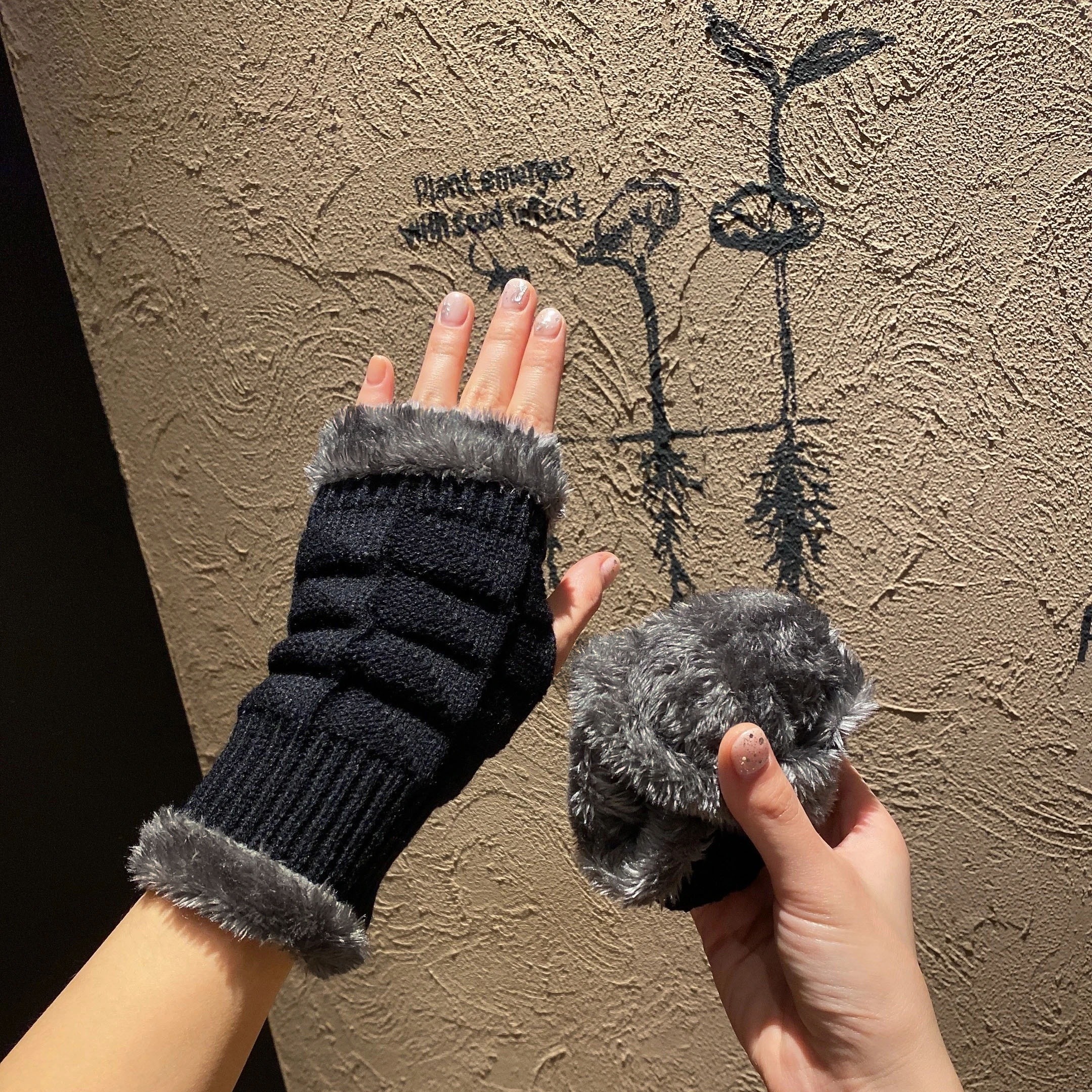 Acheter 1 paire de gants d'hiver demi-doigts en fausse fourrure