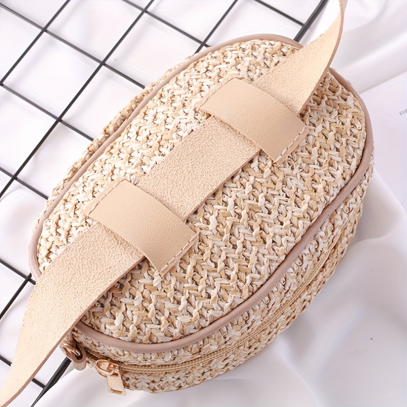 Minimalist Straw Waist Bag Zipper Belt Bag Woven Purse