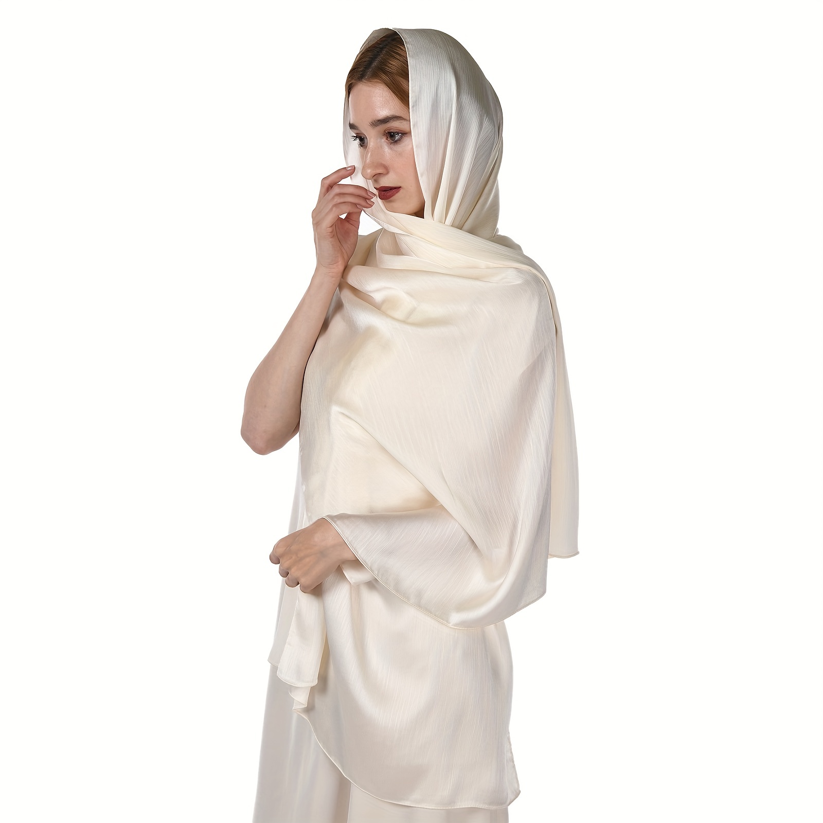 Elegant Satin Shawl Solid Color Thin Scarf Classic, 57% OFF