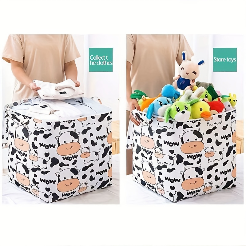 

All Over Cartoon Cow Pattern Storage Box, Zipper Large Capacity Organizer, Versatile Clothes Container