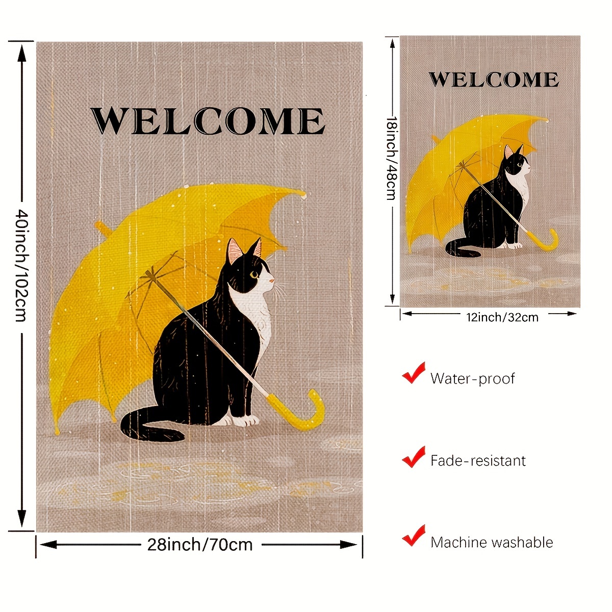 Home Decorative Welcome Garden Flag Cat Yellow Umbrella - Temu Australia