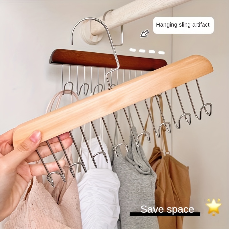 1pc multi hook wooden underwear hanger durable clothes drying rack for ties camisoles scarves belts household storage organizer for bathroom bedroom closet wardrobe home dorm details 1