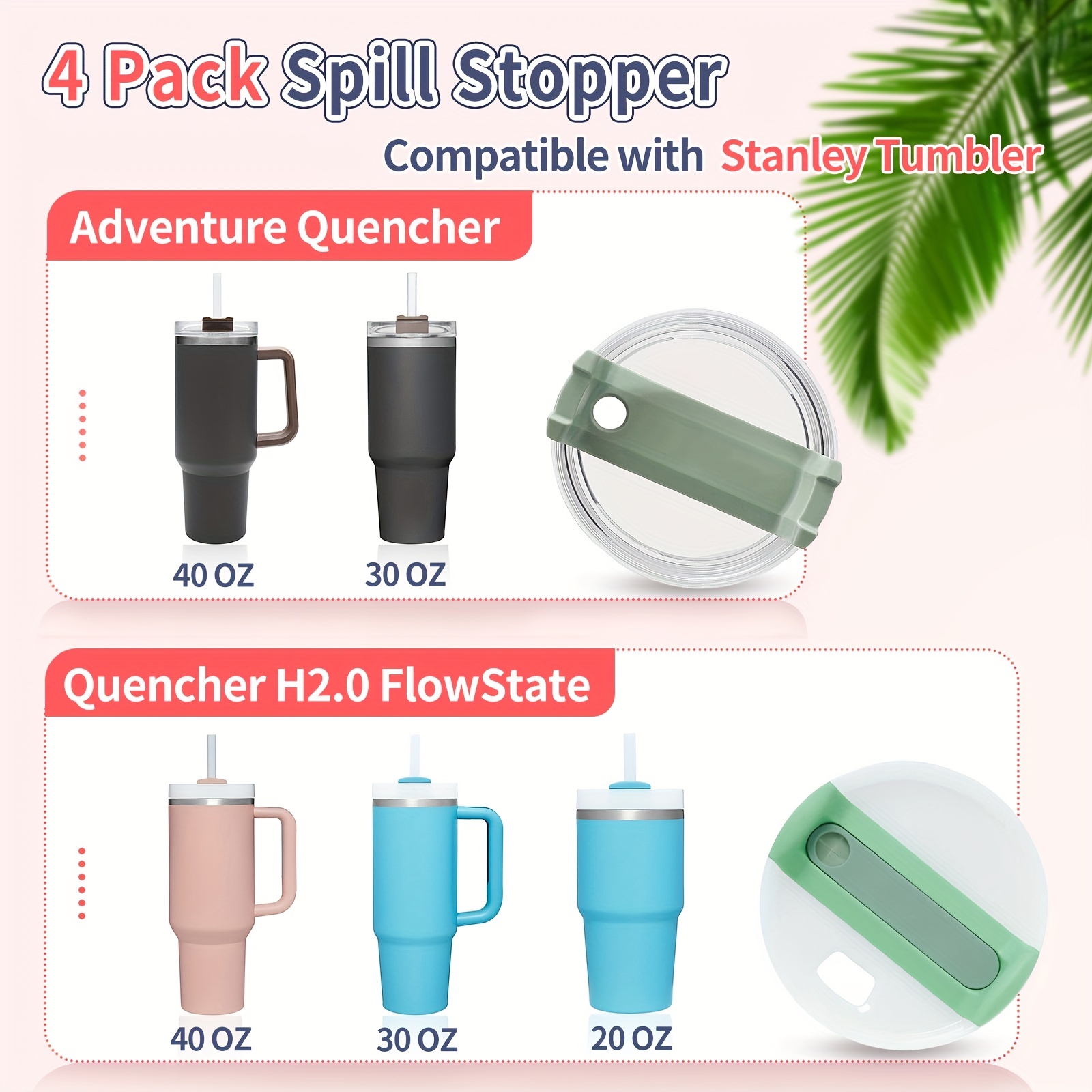 8pcs Spill Proof Stoppers for Stanley Quencher Adventure Tumblers - 40 oz &  30 oz - Includes Round and Spill Proof Stoppers - Perfect for Stanley Cup