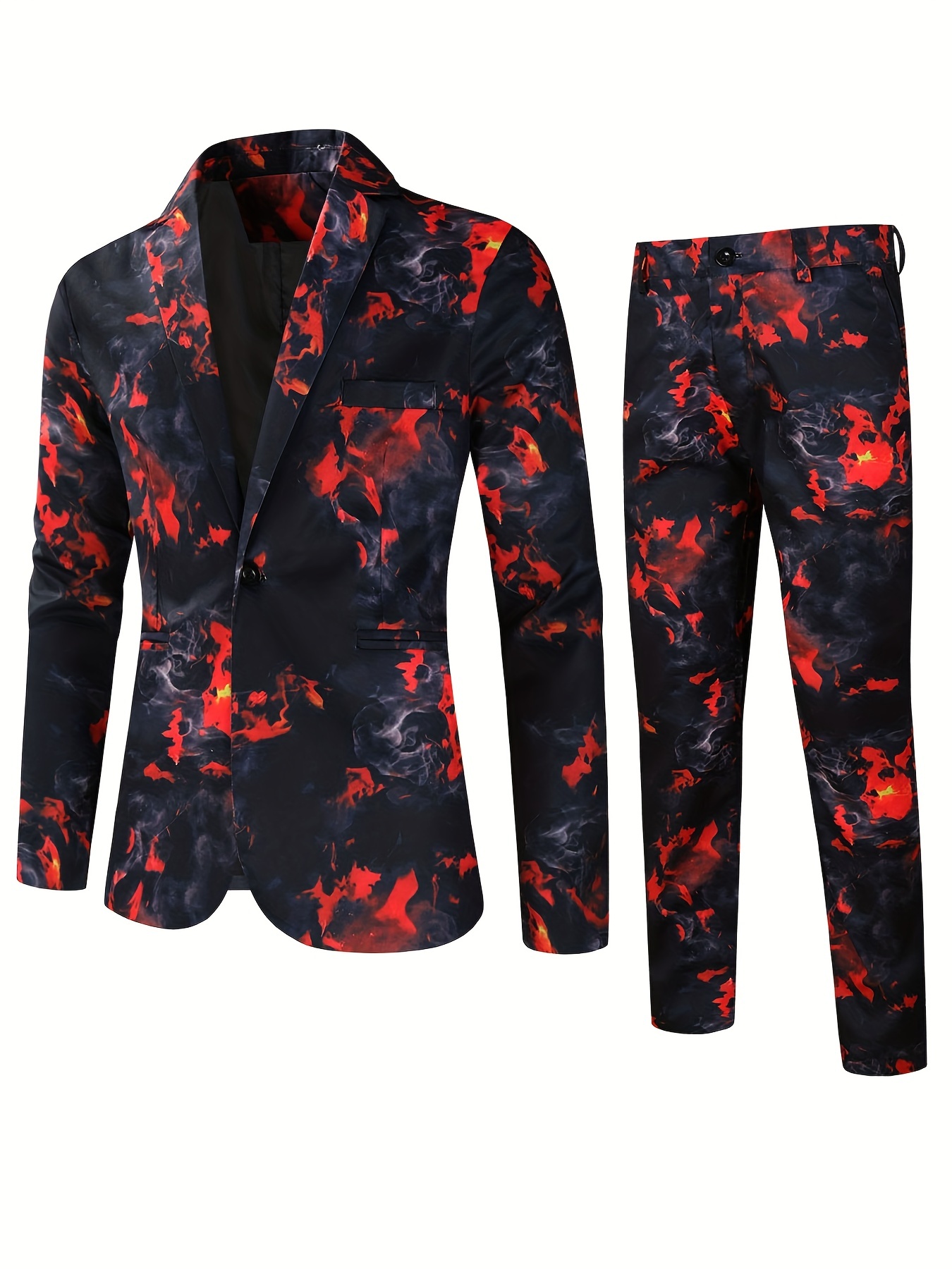 rose full body print mens business suit trendy suit jacket and formal business trousers