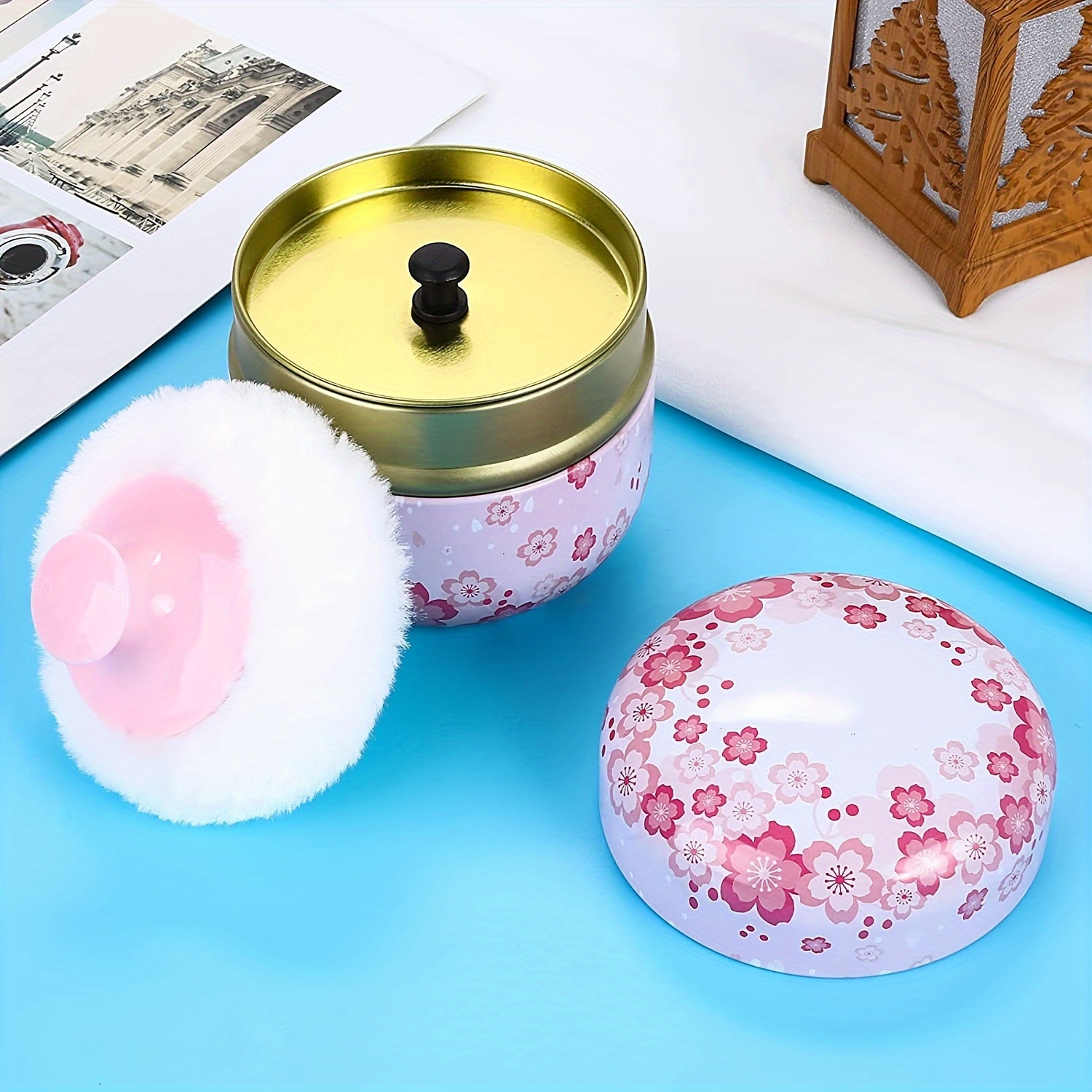 2 Pieces Body Powder Puff and Container, Soft Powder Puffs and 2 Pieces  Spoon Loose Powder Tea Container Case Dusting Powder Boxes for Baby Women  Home