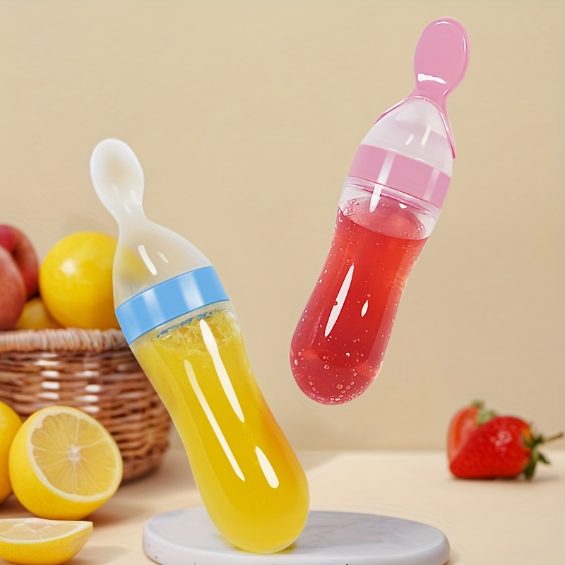 Teether Baby Feeding Set, Silicone Feeding Bottle With Spoon