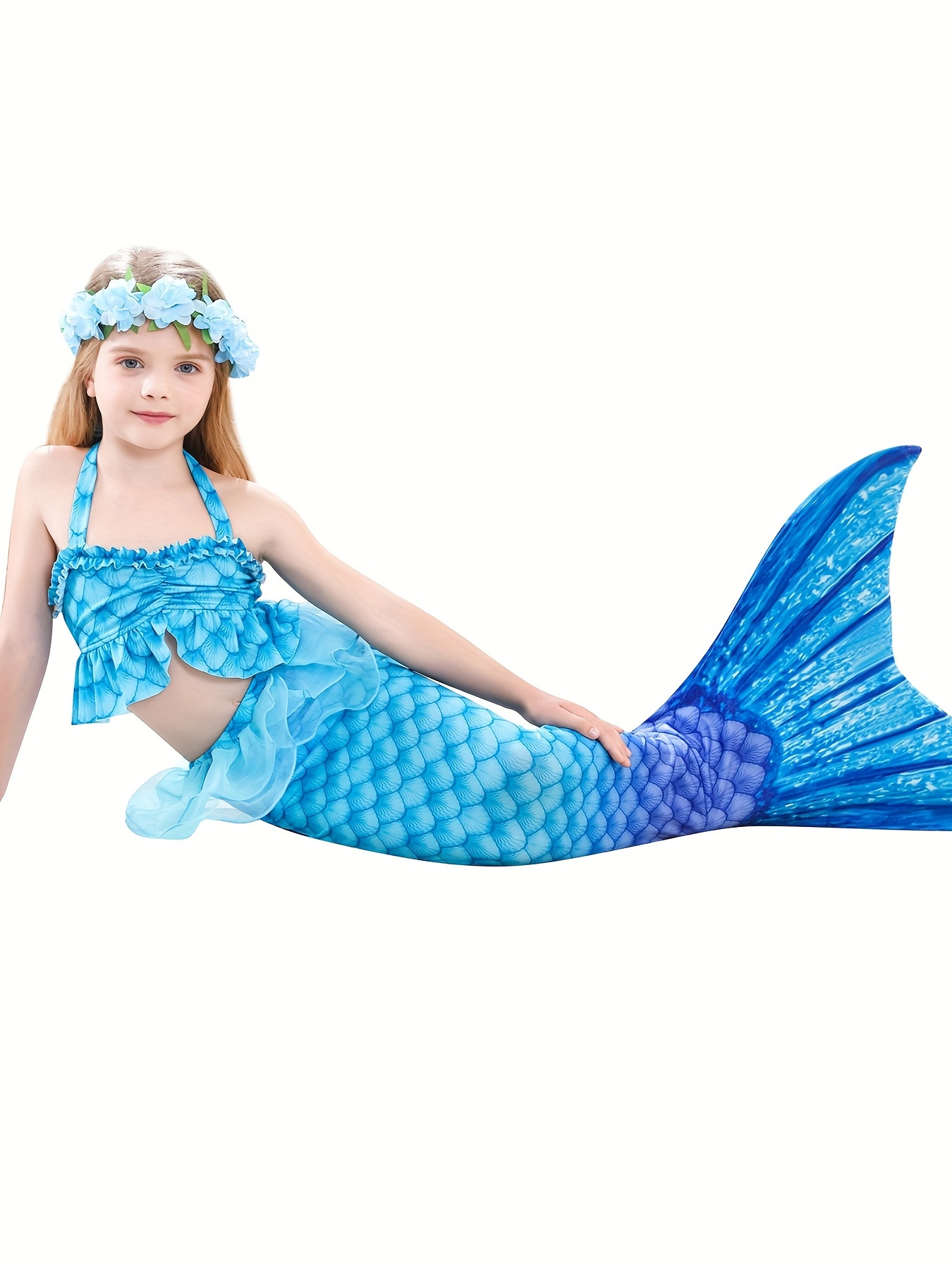 Girl's Mermaid Swimsuit Halter Bikini Mermaid Tail Briefs - Temu