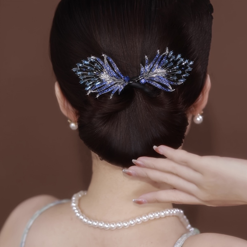 

Rhinestone Feather Design Hair Clip Elegant Hair Curler Deft Bun Maker Long Thick Hair Accessories For Women