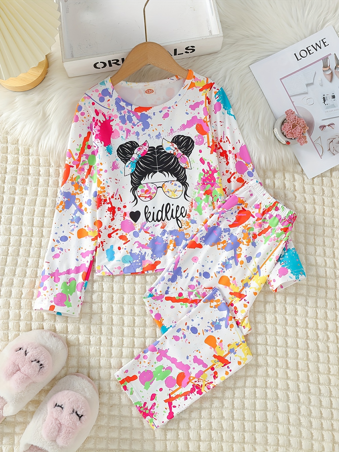 Girl's Tie Dye T shirt Pants Set Anime Girl Colorful Print - Temu