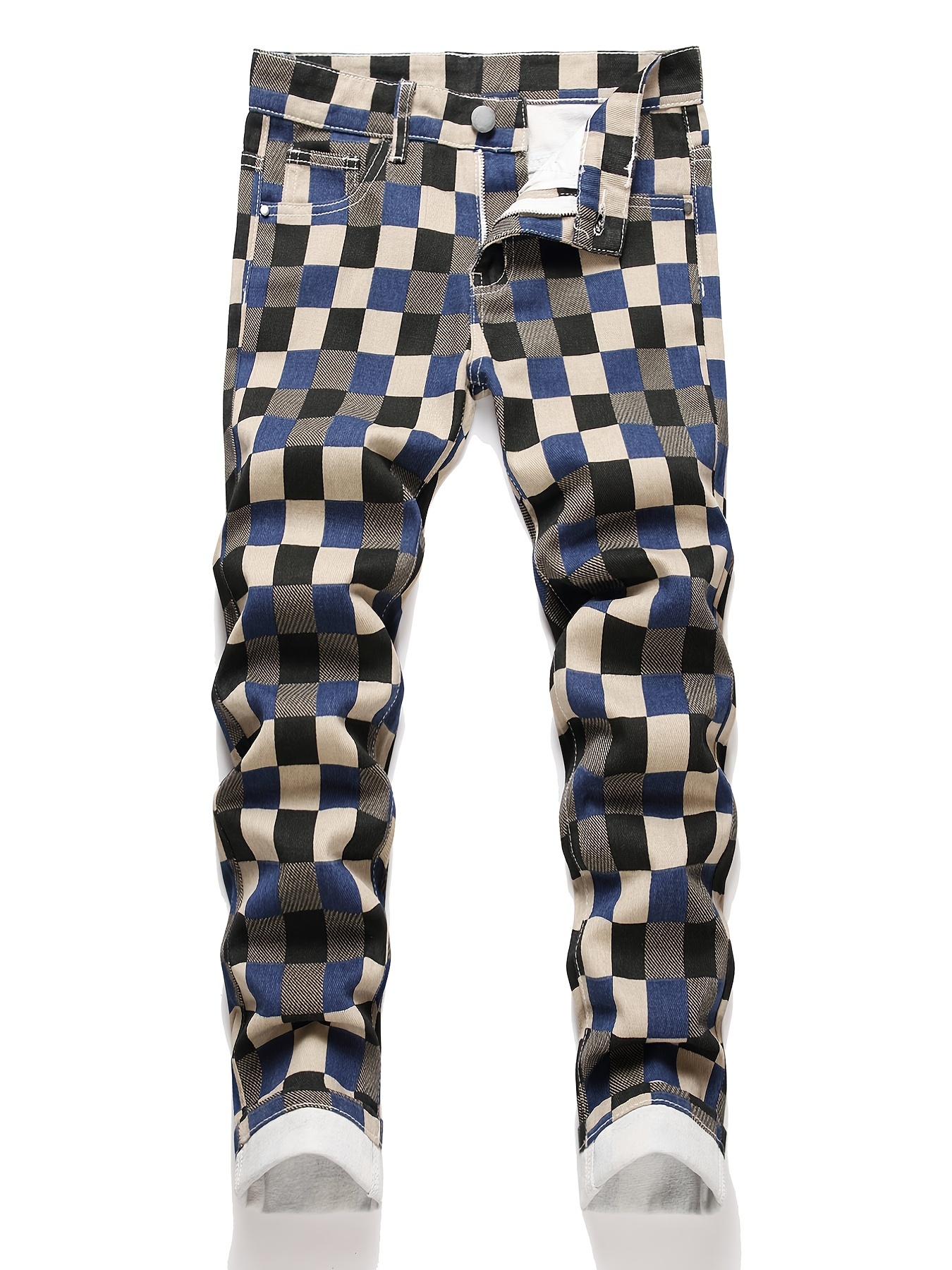 Boys Plaid Pattern Ripped Jeans With Zip Pocket Long Pants - Temu Israel