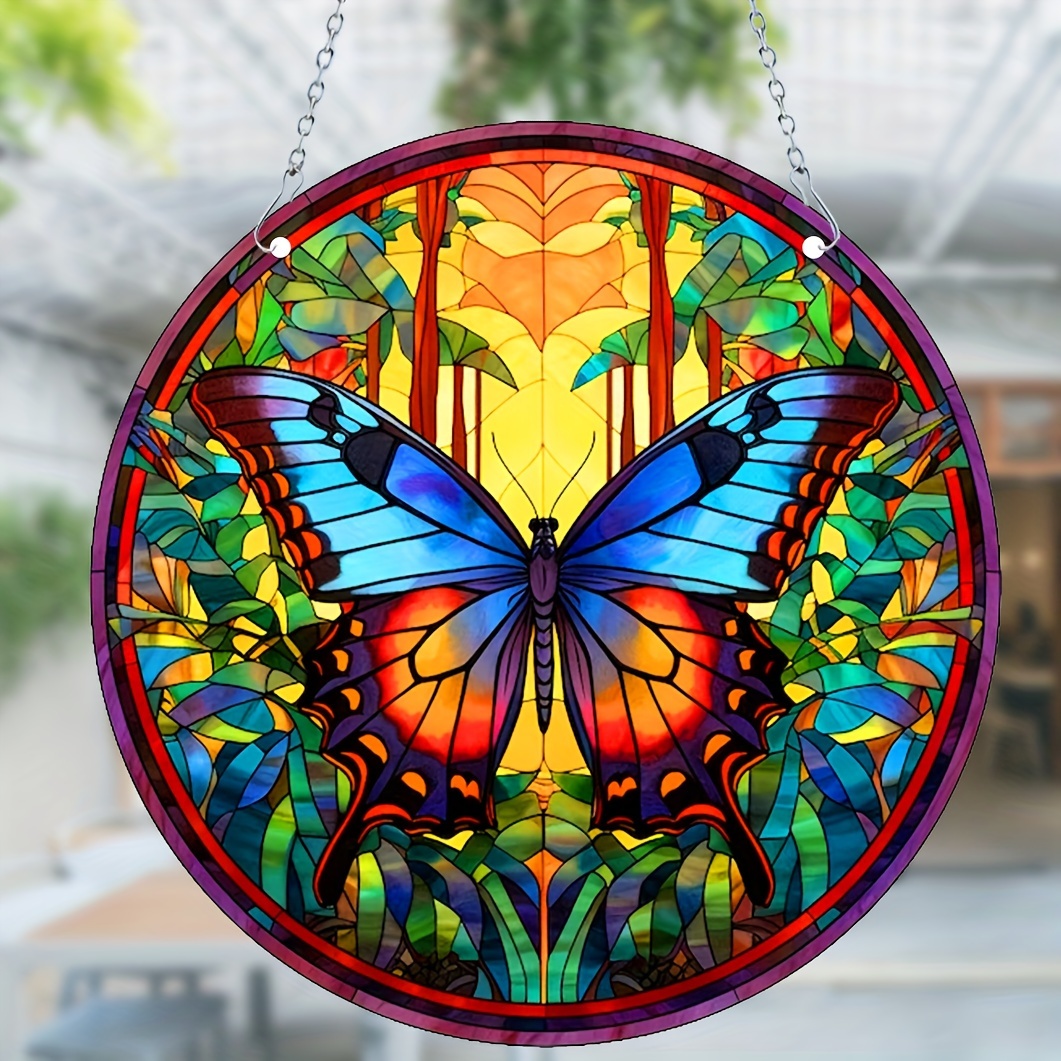 1pc Papillon Suncatcher En Verre Coloré Pour Fenêtre Suspendue