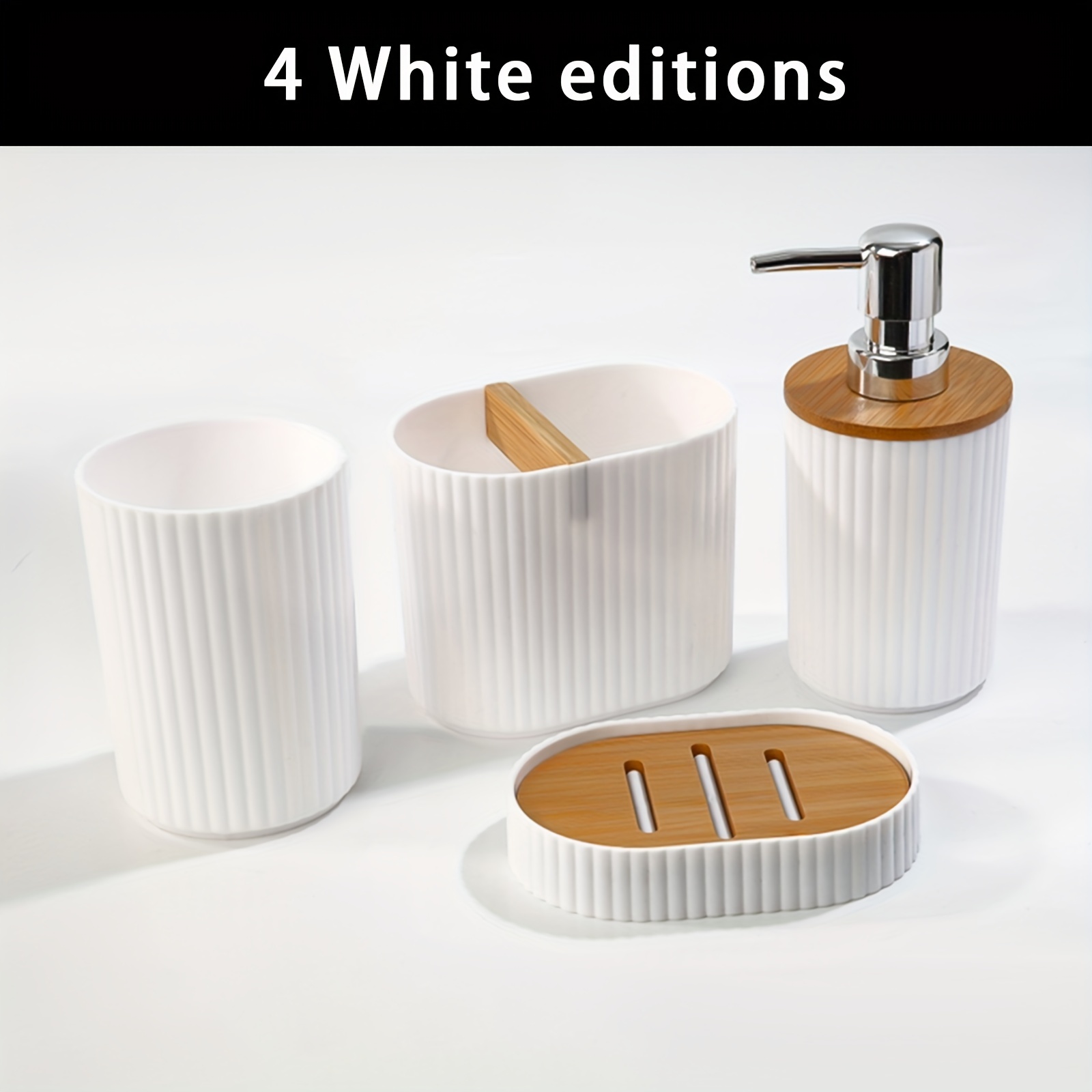 Bathroom Accessories Set, Bamboo And Wood Bathroom Set, Toilet Brush, Trash  Can, Mouthwash Cup, Soap Dispenser, Soap Dish, Toothbrush Holder, Bathroom  Supplies, Bathroom Accessories Set - Temu