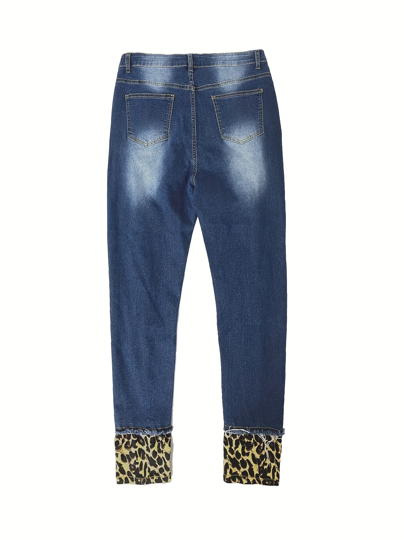 Plus Size Casual Jeans Women's Plus Leopard Print Button Cut - Temu