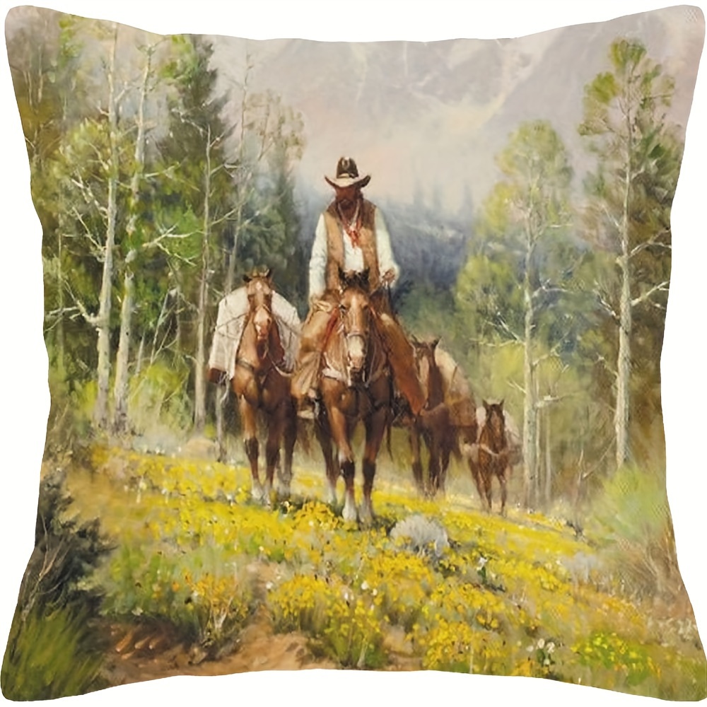 

1pc Western Cowboy Horse Decor Pillow Case, For Home Sofa Daily Party Use (cushion Is Not Included) 18x18inch