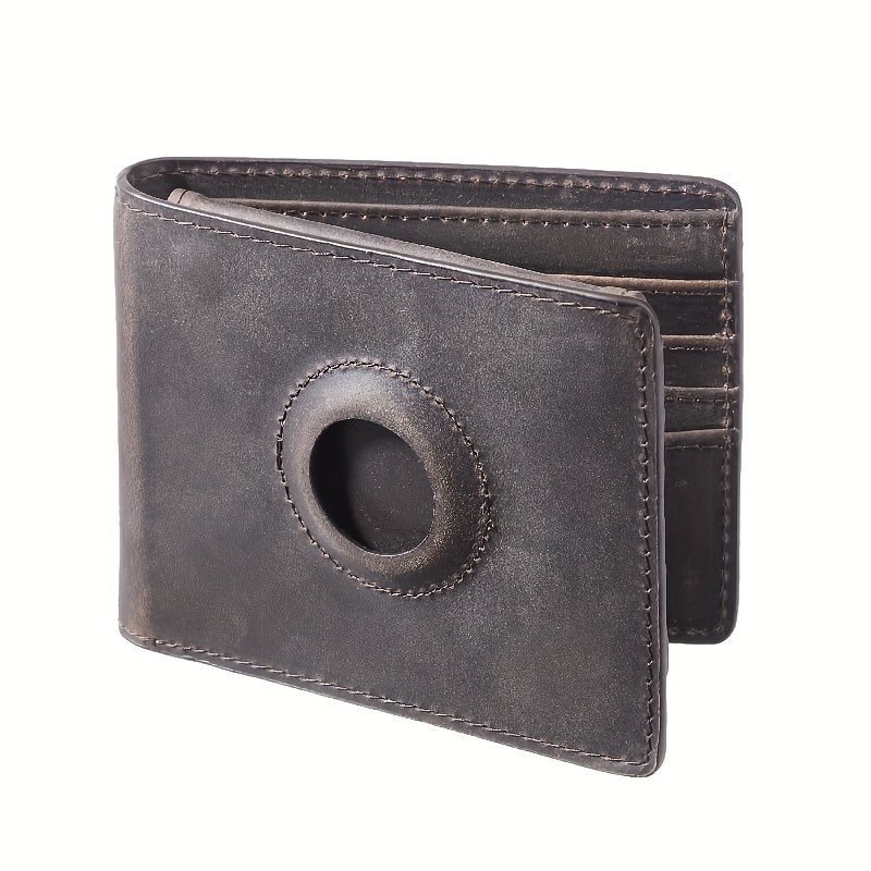 Portefeuille Air Tag noir pour hommes - Grand portefeuille Airtag Rfid  Blocking Bifold avec fenêtres 2 ID et support Airtag intégré