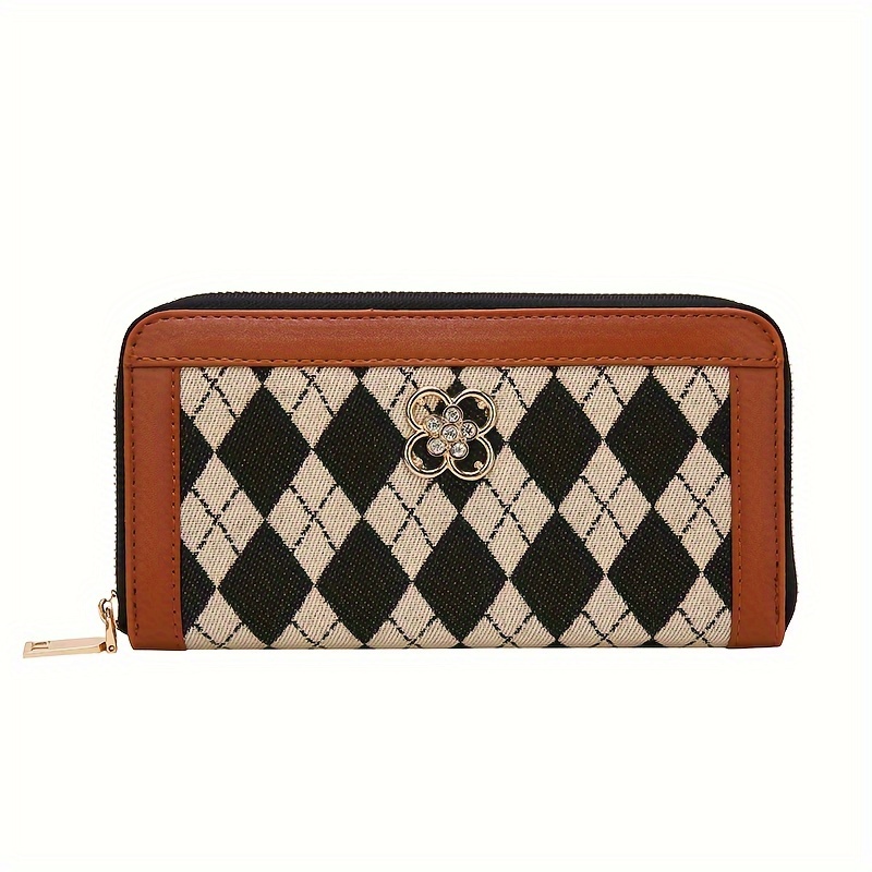 Retro Geometric Pattern Women's Long Wallet, Zipper Around Coin