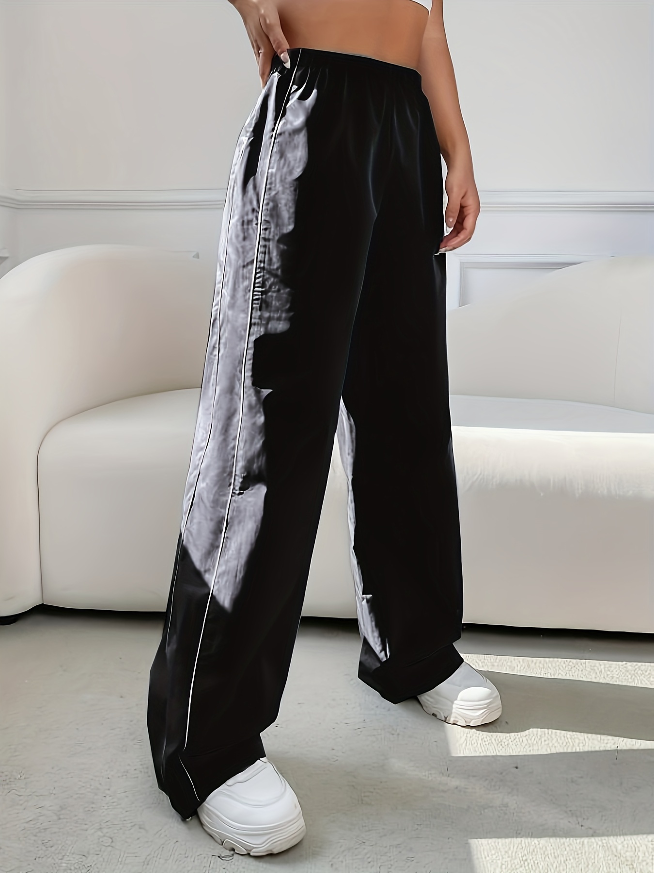 Pantalones Anchos Texturizados Sólidos Pantalones Casuales - Temu