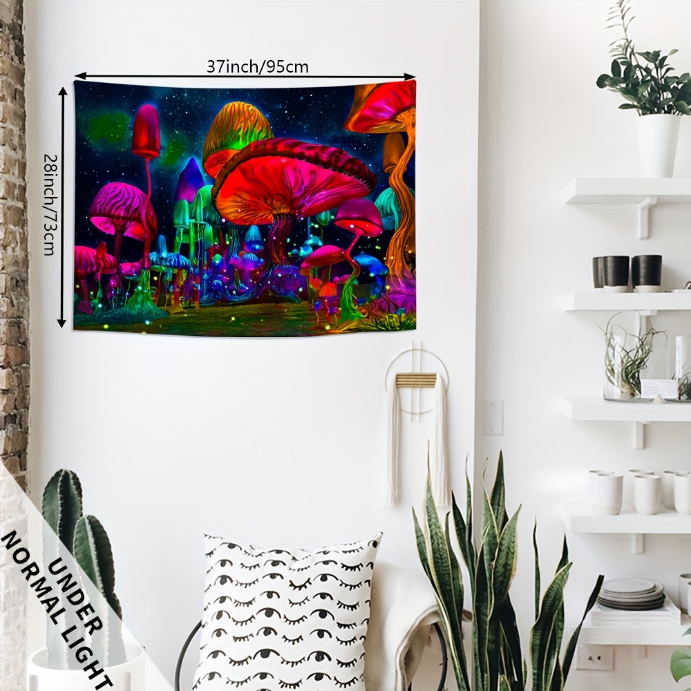 1pc Mushroom Blacklight Tapestry Uv Reactive Peach Skin - Temu