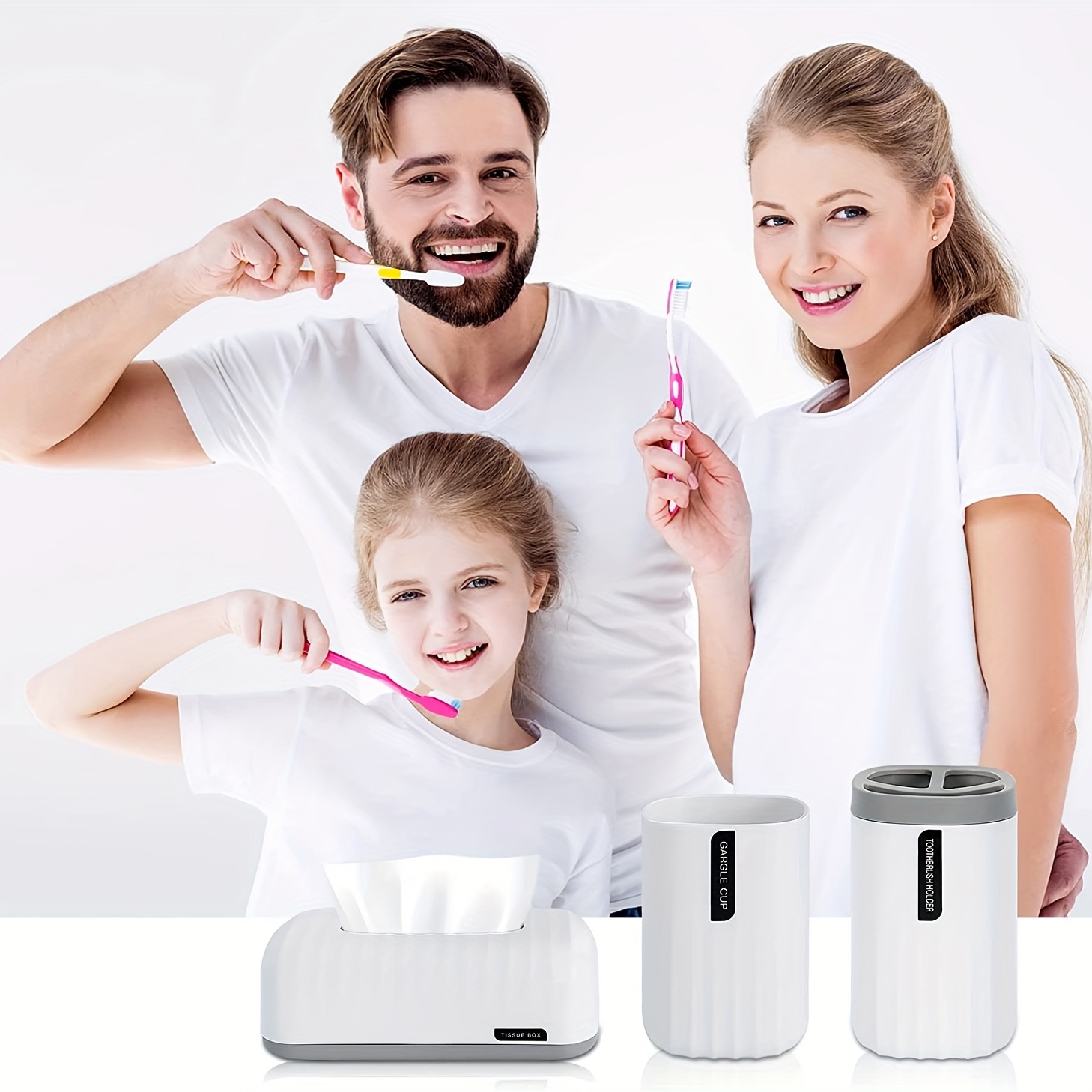 Juego de accesorios de baño de 6 piezas, conjunto de baño de plástico,  botellas de loción, soporte para cepillo de dientes, taza de dientes,  jabonera
