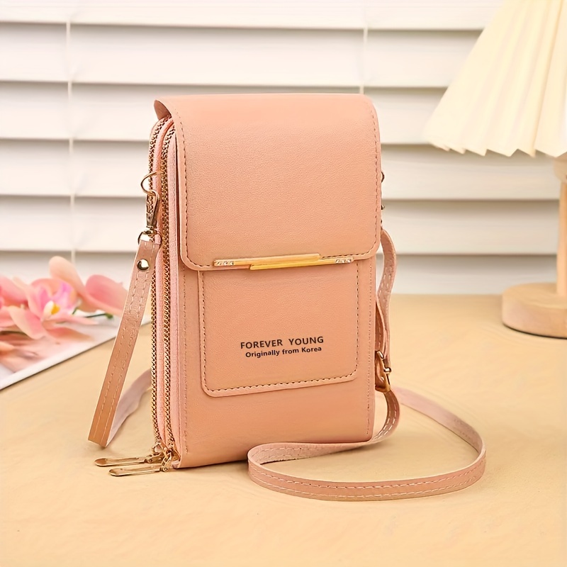 Solid Color Double-layered Crossbody Bag With Stitching Details