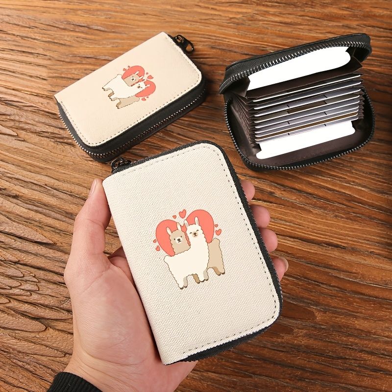 1pc Valentine's Day Gift Cartoon Animal Love Pattern Men's And Women's  Large Capacity Bank Card Id Bag Simple Casual Canvas Organ Card Bag Multi  Slot Card Holder Business Card Card Holder Student