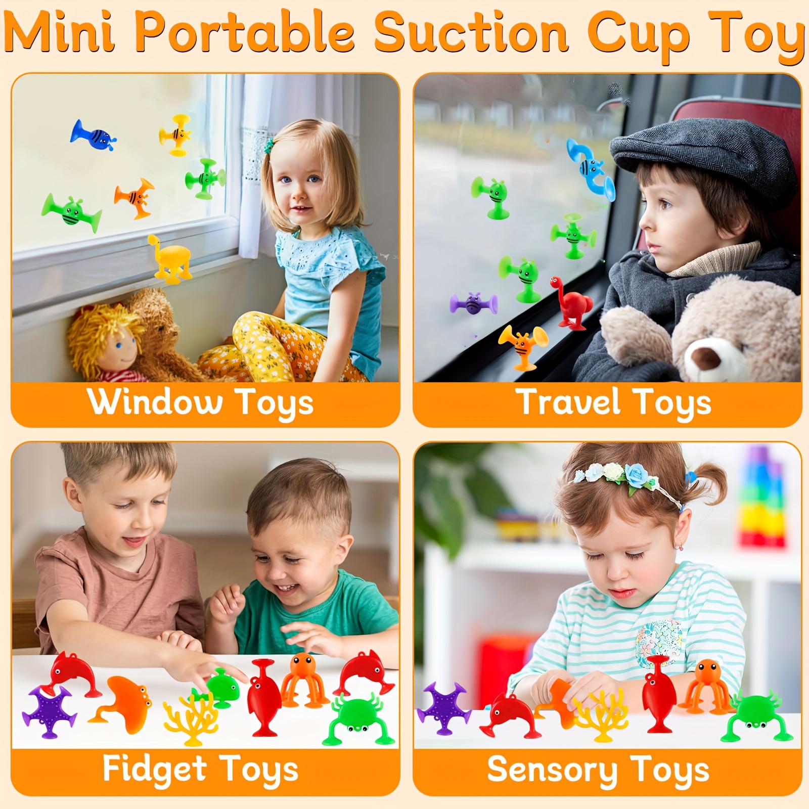 Animal Suction Toys, Silicone Sucker Toys Kids Bath Toys Sensory Toys For 3+  Year Old Boys Girls, Stress Release Toys Travel Toys Suction Cup Toys  Building Toy With Eggshell Storage - Temu