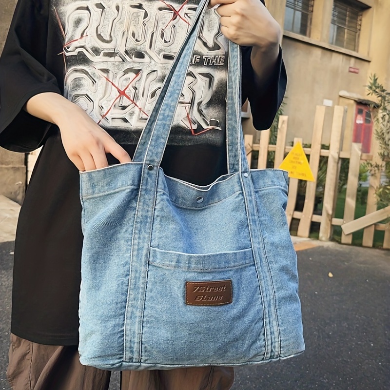 Denim Tote Bag For Women, Large Capacity Shoulder Bag, Y2k Sweet