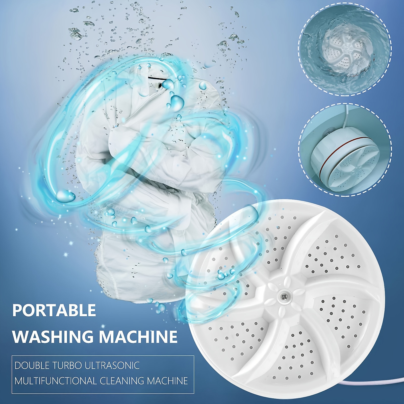 2 in 1 Mini Portable Washing Machine Ultrasonic Washer with USB Cable  Convenient Cleaning for Travel Business Trip Accessories