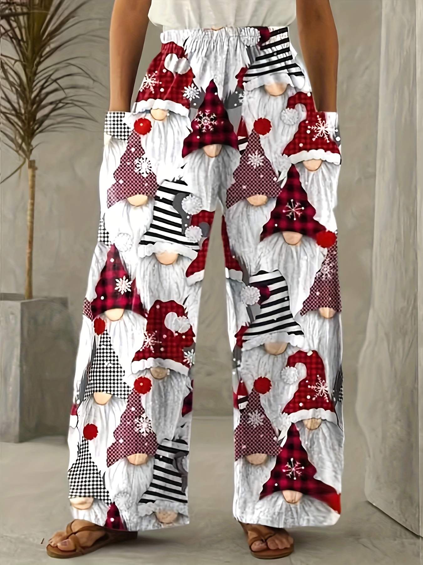 Plus Size Christmas Casual Pants Women's Plus Graphic Print - Temu