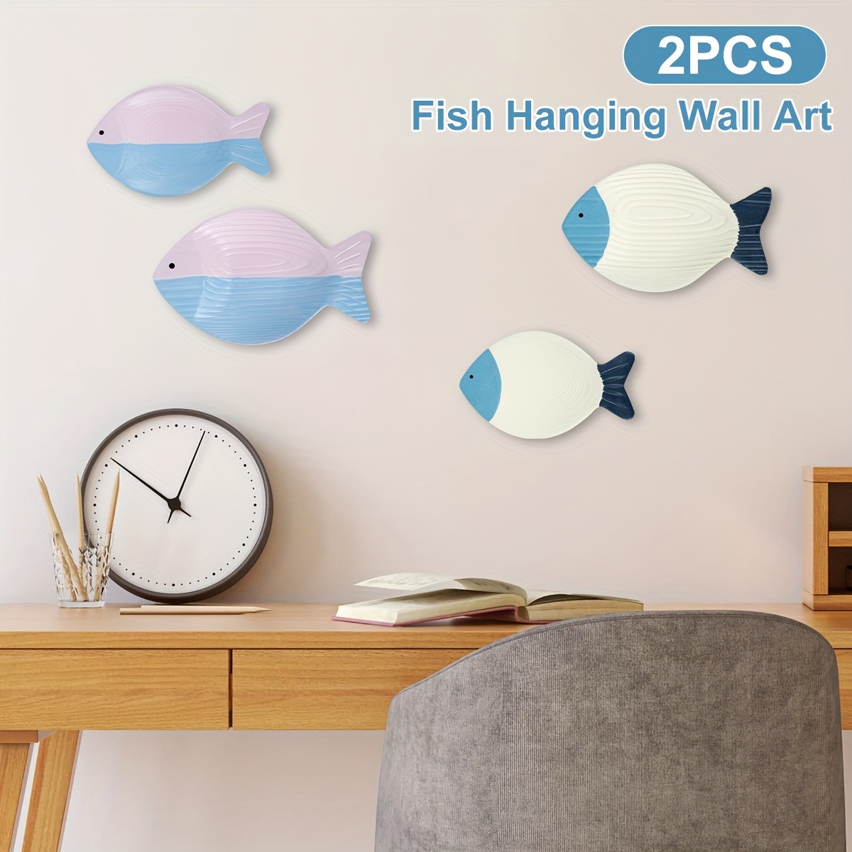ShenMo Wooden Fish Decor Hanging Wood Fish Decorations for Wall Rustic  Hanging Wooden Nautical Fish Decor Wall Hanging Fish Ornament Beach Theme  Home