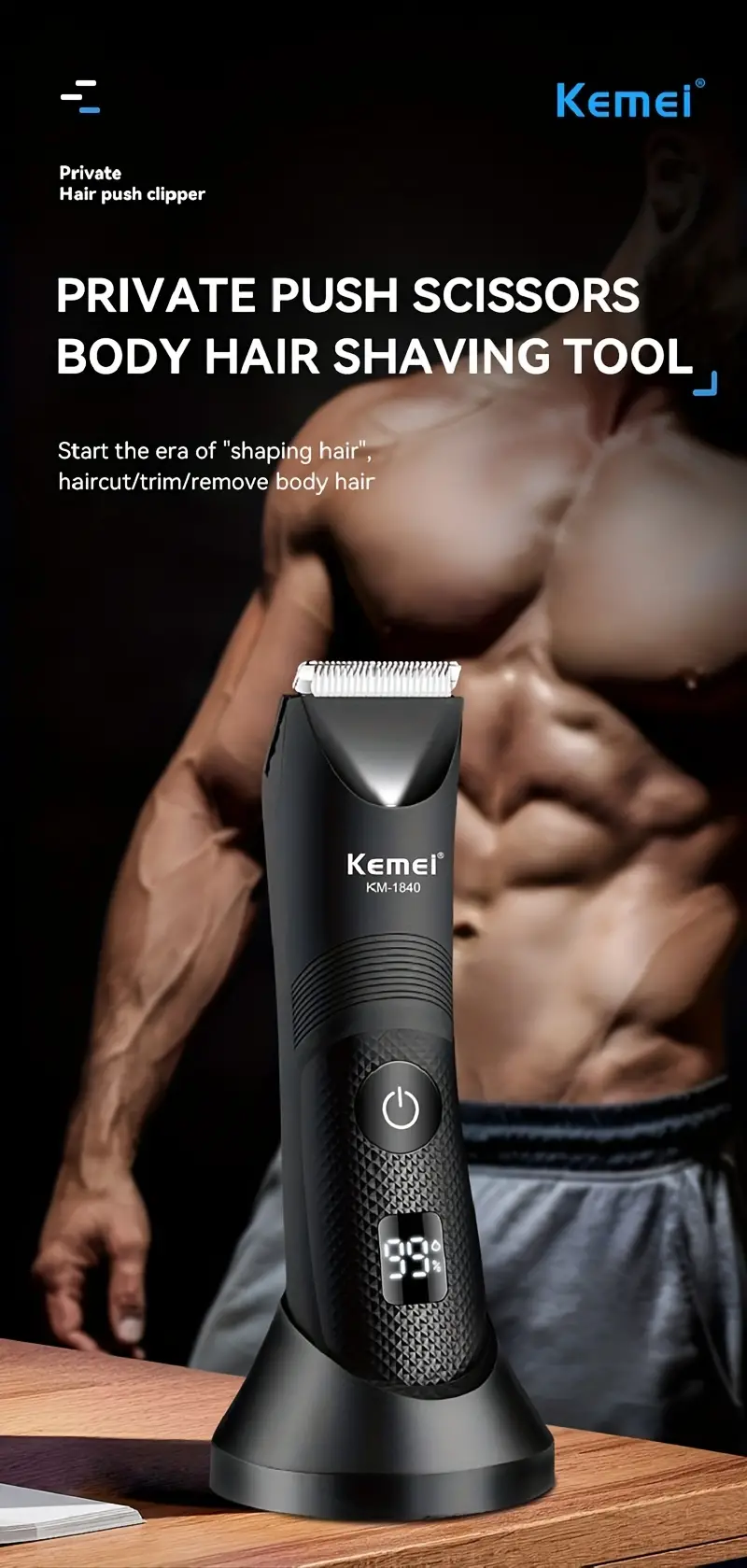 kemei body groin hair trimmer for men replaceable ceramic blade heads waterproof wet dry clippers led light and standing dock ultimate male hygiene razor and electric body shavers for balls details 0