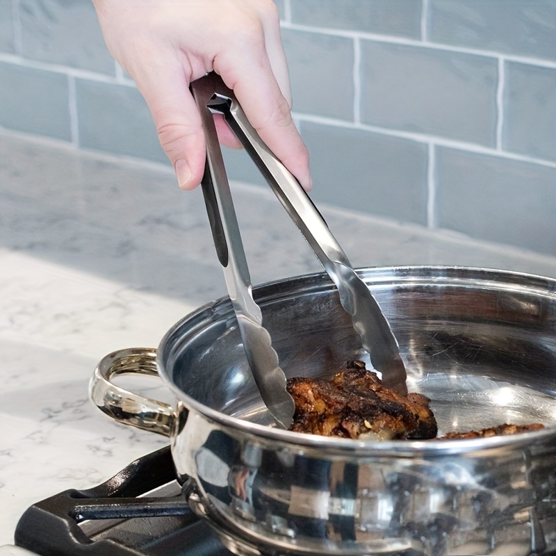 12 Stainless Steel Kitchen Tongs with Locking, Metal Food Tongs Non-Slip  Grip
