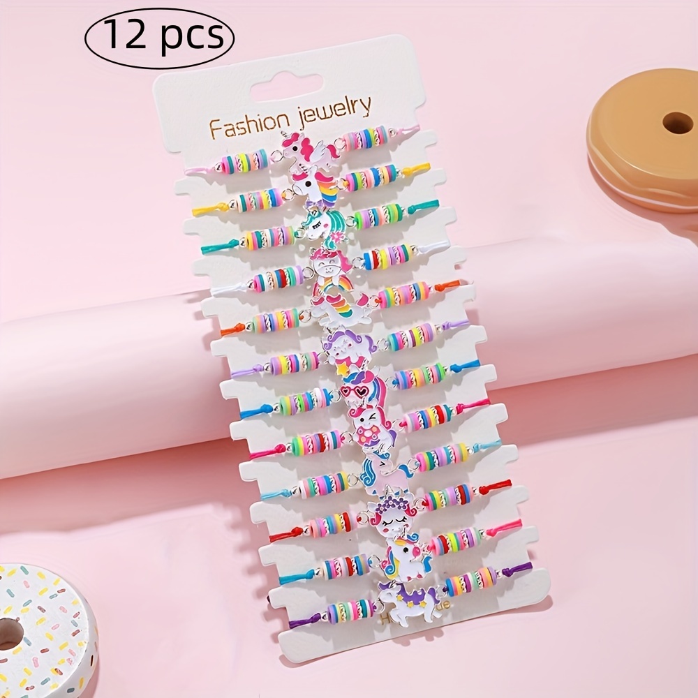 Image of 12pcs Cute Unicorn Alloy Charms | Adjustable Animal Bracelets For Girls, Silver-plated, Mixed Colors, Ideal For Gifts And Daily Wear