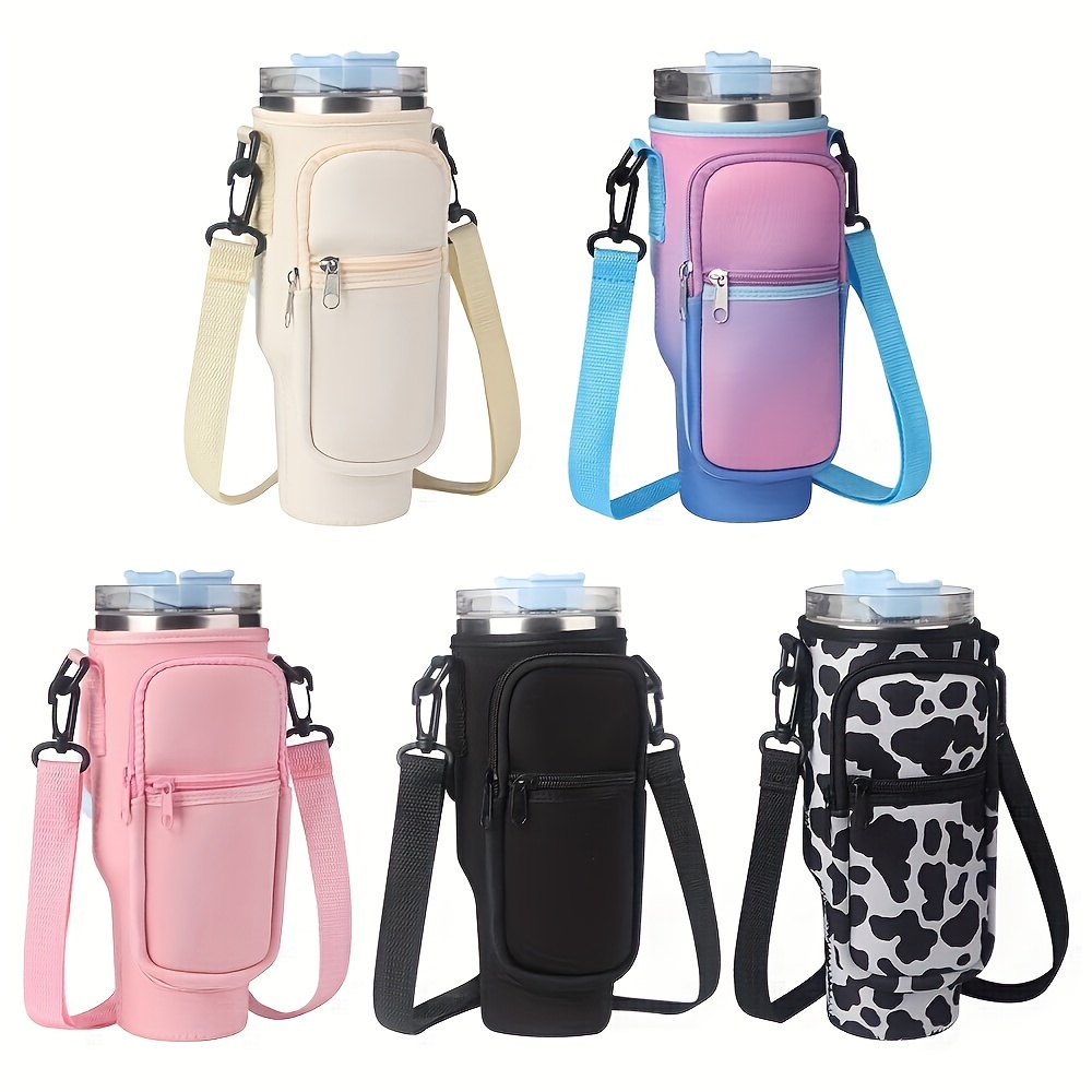 Water Bottle Carrier Bag with Pocket for Stanley 40 oz Tumbler with Handle  Neoprene Sports Water Bottle Holder Pouch with Adjustable Strap, Water