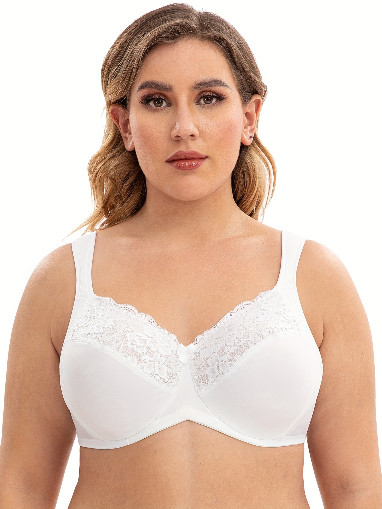 Plus Size Elegant Bra Women's Plus Contrast Lace Mini Bow - Temu Canada