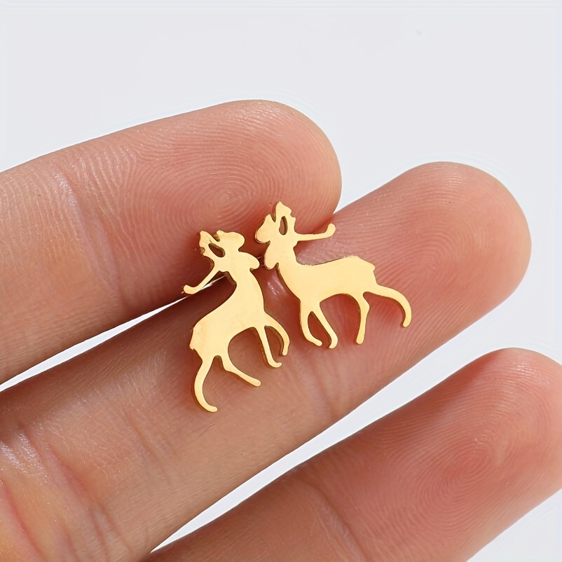 1Pair Stainless Steel Golden Antlers Stud Earrings, Charm Animal Deer Earrings Simple Fine Jewelry, Jewels,Temu