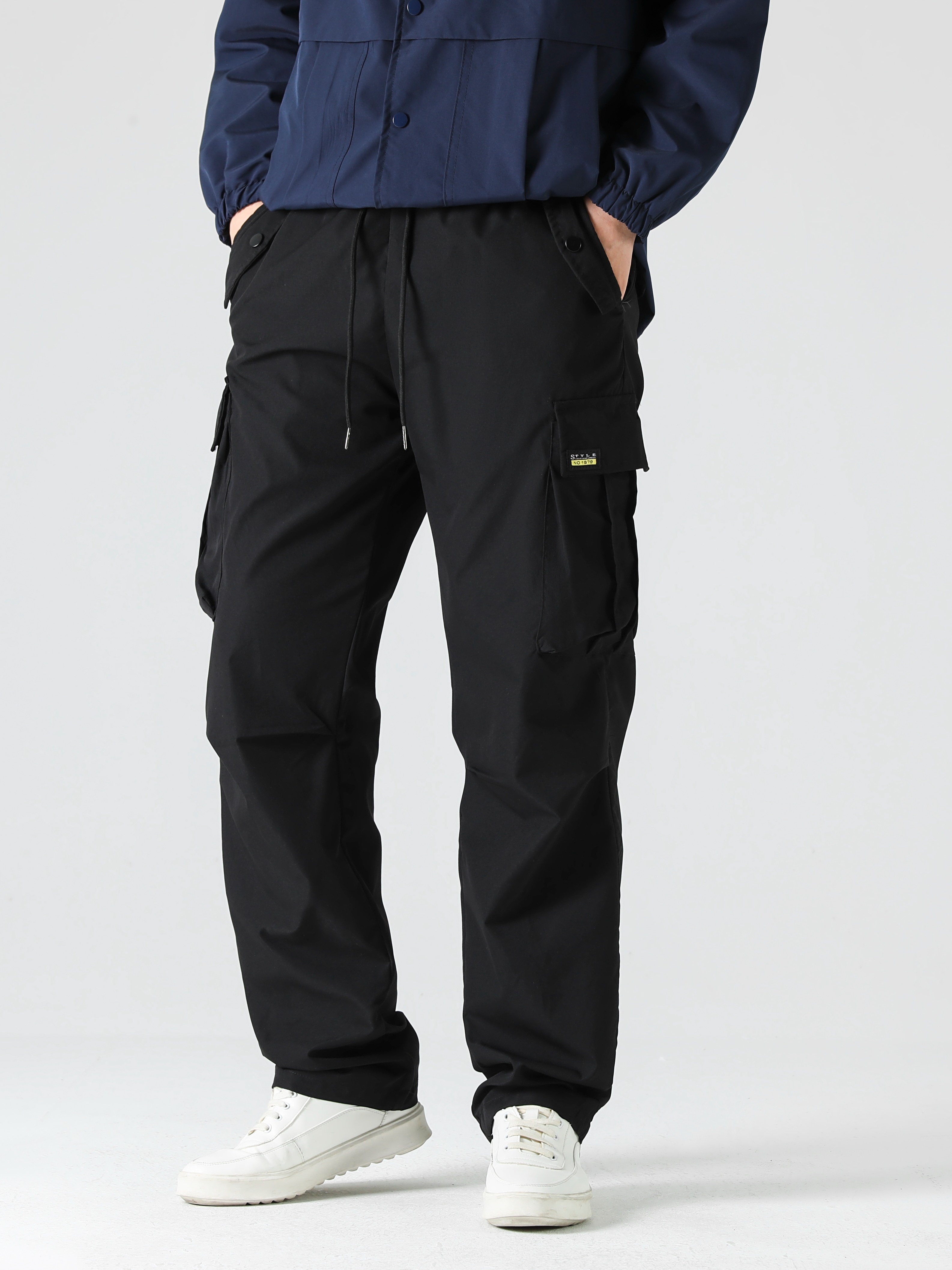 Solid Color Men's Cargo Pants Loose Casual Outdoor Joggers - Temu Canada