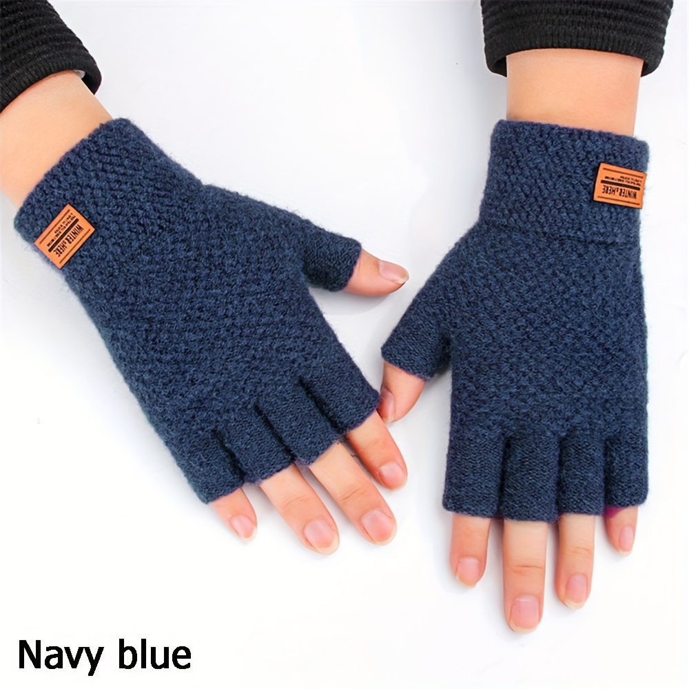 Mens Winter Half Finger Knitting Gloves Fingerless Warm Alpaca Hand Warmer  Soft