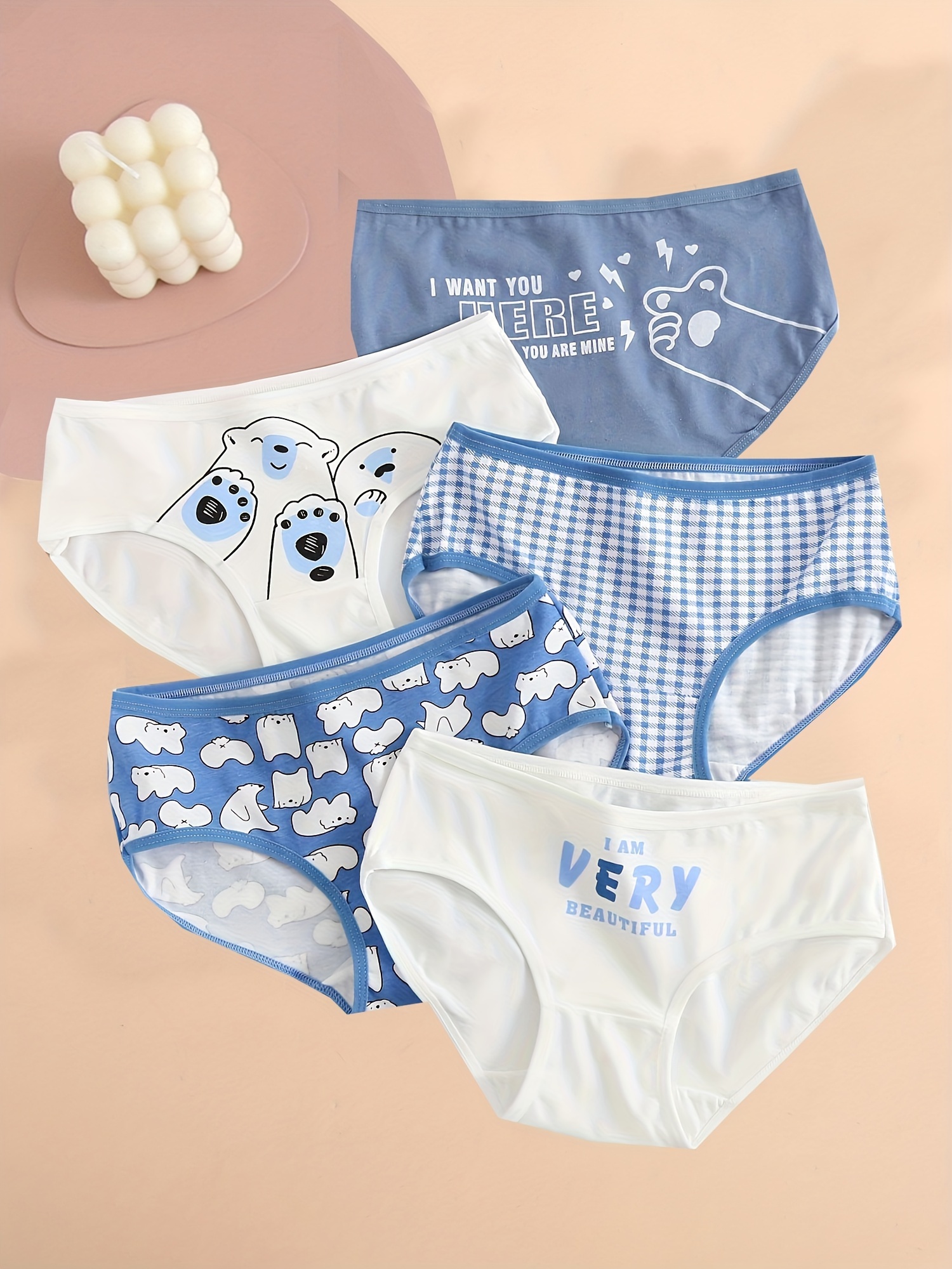 6 Pack Cute & Comfy Cotton Panties, Breathable Sporty Soft Panties, Women's  Lingerie & Underwear